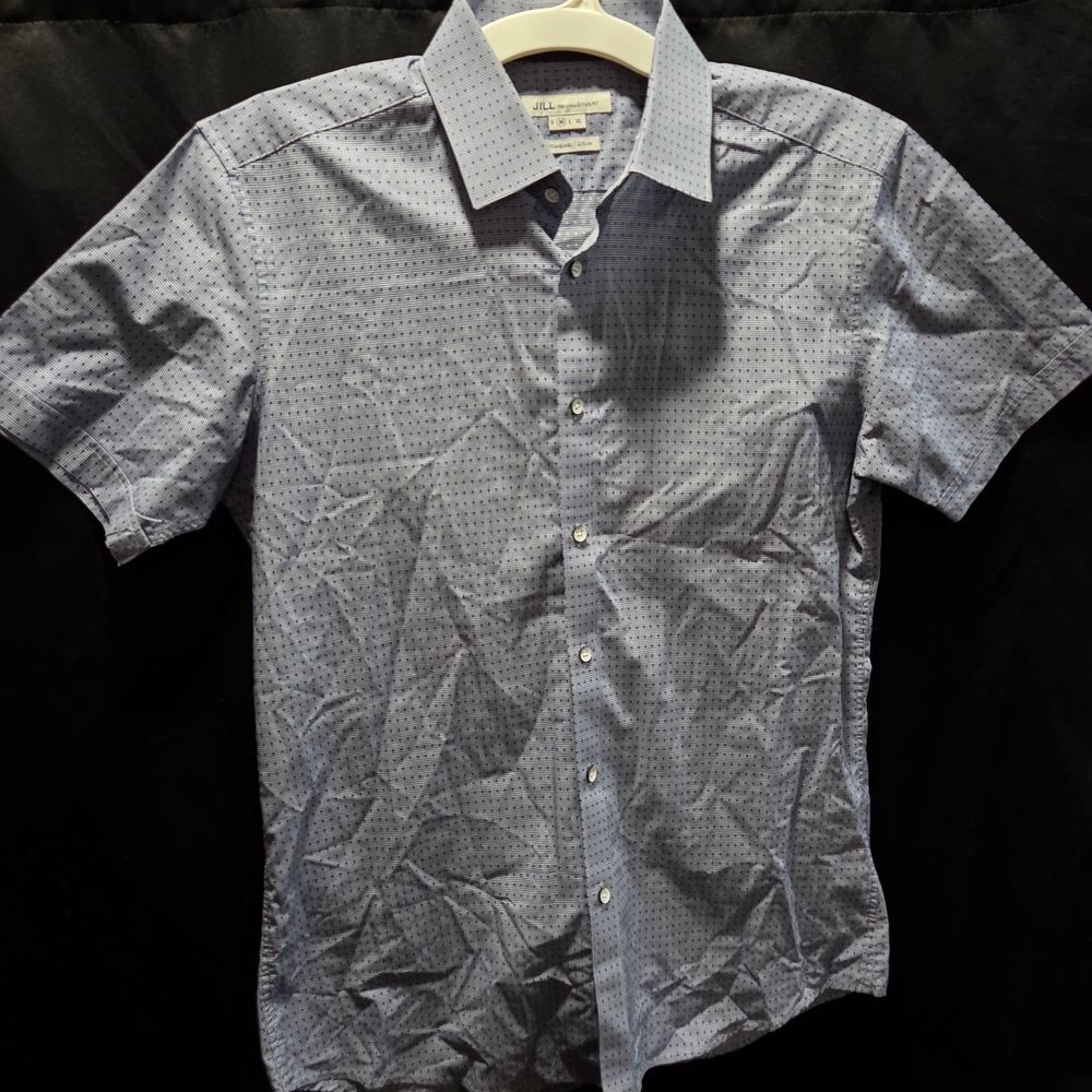 JILL by JILL STUART Blue Micro Check Dot Short Sleeve Button Down Sz M